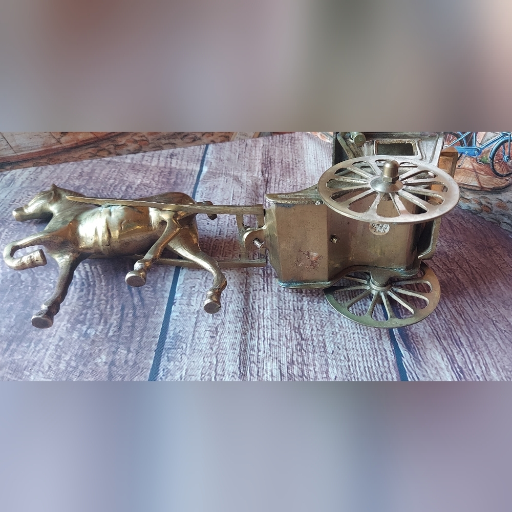 Vintage Solid Brass Horse and Carriage Made In INDIA - Picture 6 of 11